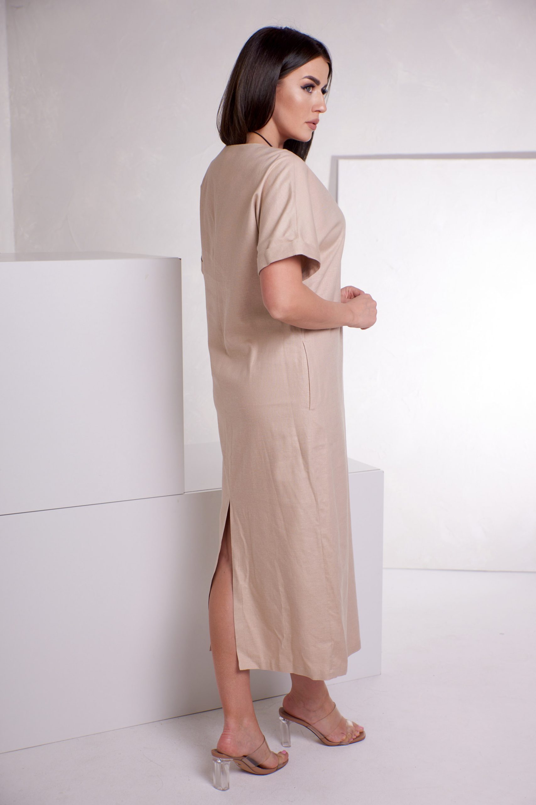 Sukienka Simona Len beż - obrazek 2