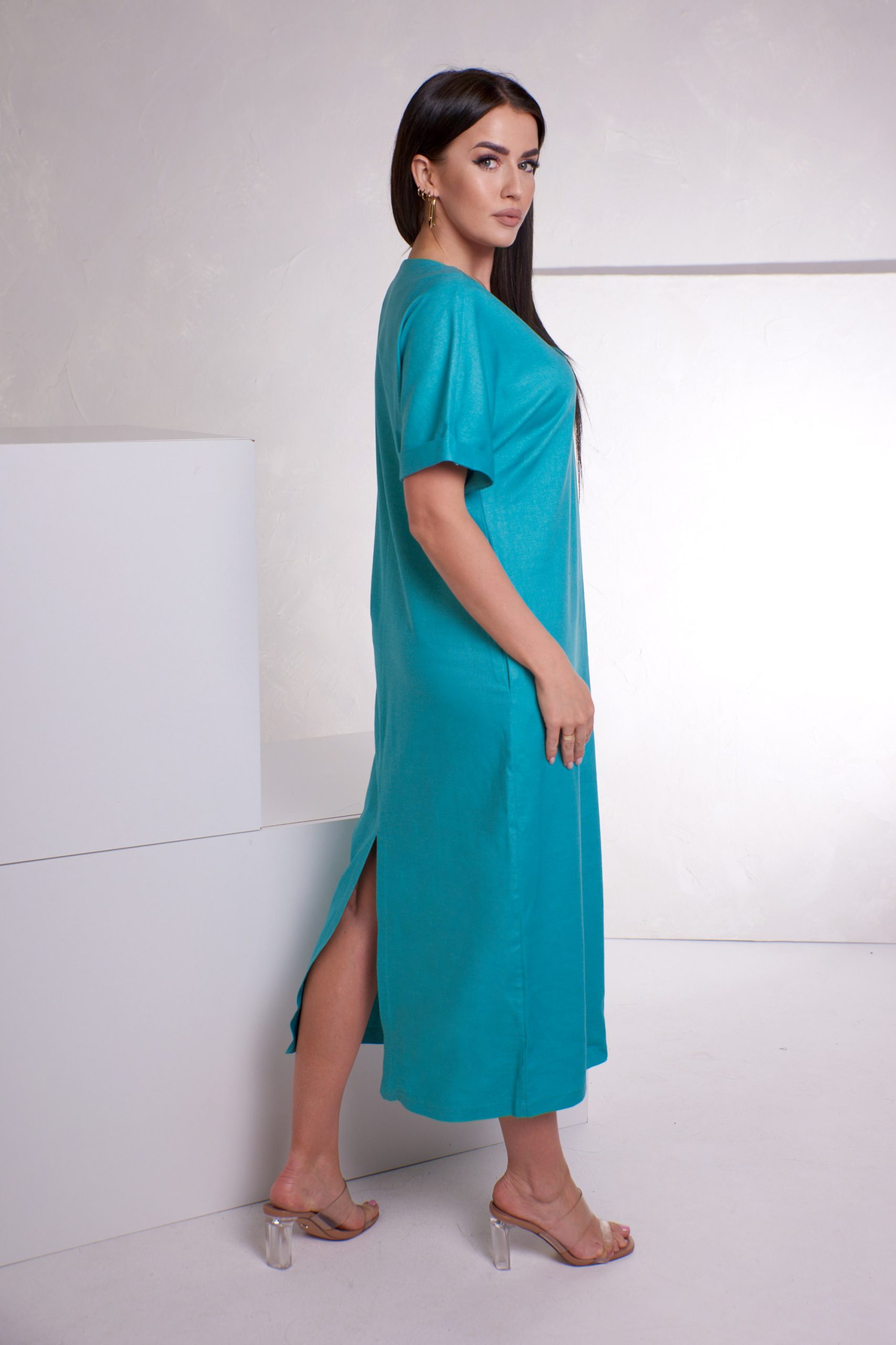 Sukienka Simona Len miętowa - obrazek 3